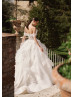 Off Shoulder Ivory Lace Tulle Ruffled Fashionable Wedding Dress